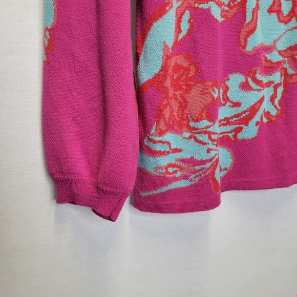 Soft Surroundings Women's Medium Pullover Sweater Pink Blue Jacquard - Picture 4 of 6